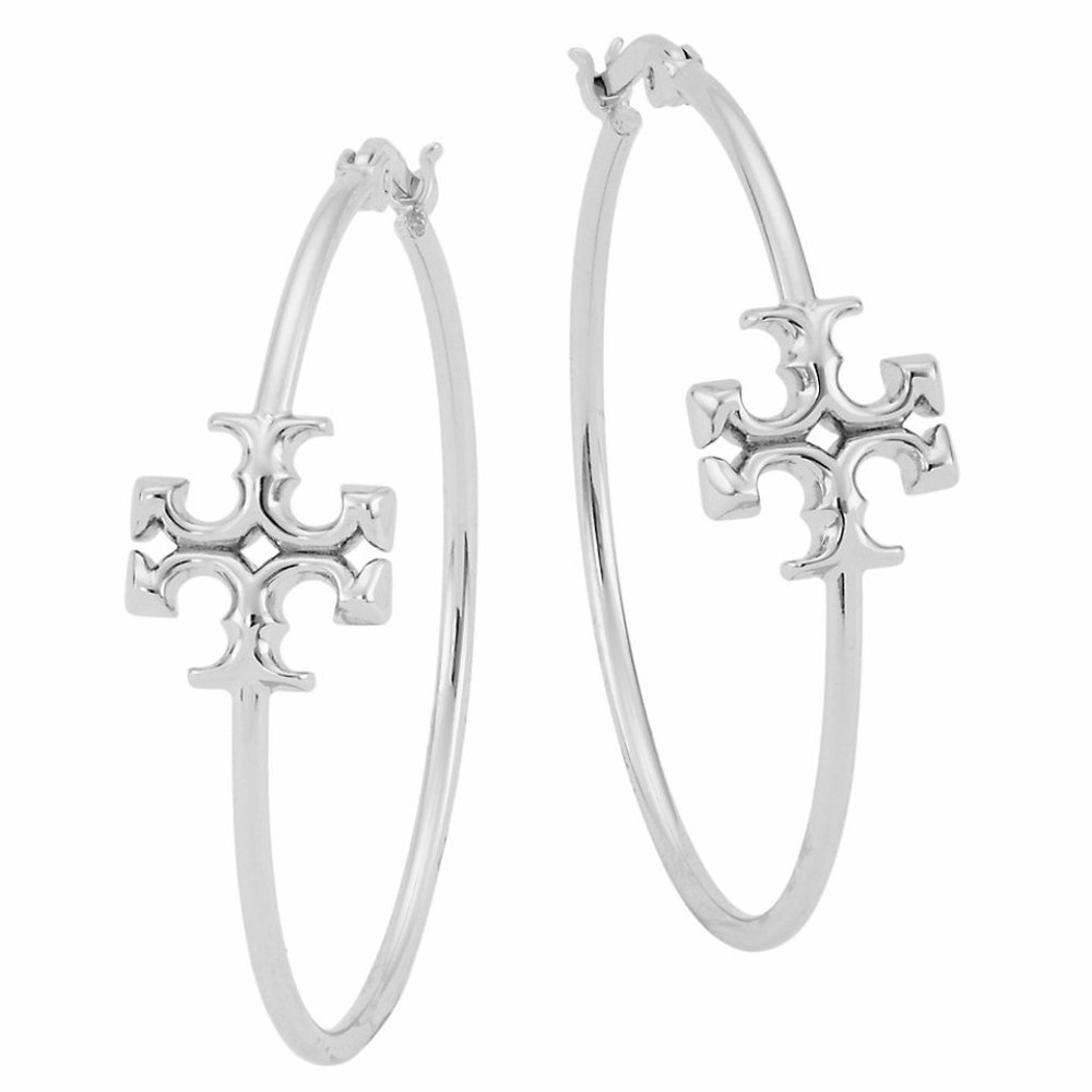 Tory Burch Eleanor Hoop Silver Statement Earrings (Brand New with Dust Bag)